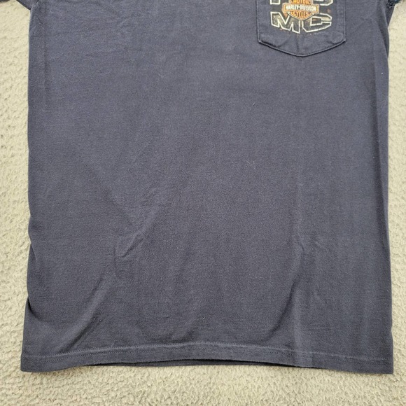 Harley Davidson‎ Shirt Mens Small Hanes Beefy T Blue Zips 45th Parallel Pocket - Picture 3 of 16